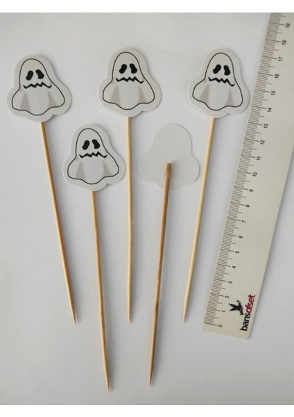 15 cm Uzun Kürdan - 20 Adet Dekoratif Karton Hayalet Şeklinde Cadılar Bayramı Kürdanı - Halloween modelleri