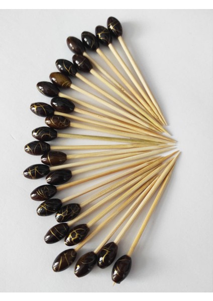 50 Adet Dekoratif Lüks Kahve Gold Varak Boncuklu Pasta Kürdanı 6,5 cm - Boncuk 12 mm fiyatları