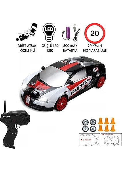 Ölçek Oyuncak 4x4 Uzaktan Kumandalı 20 Km/h Hız Drift Için Üretilmiş Şarjlı Araba Rc Yarış Arabası Full Fonksiyon Parkur Dubaları ve Drift Tekerleri 500 Mah Batarya (Siyah Spor) fiyatları