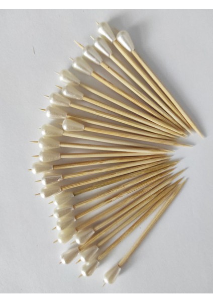 100 Adet Dekoratif Krem Mini Damla Inci Boncuklu Pasta Kürdanı 6,5 cm - Boncuk 8 mm fiyatları