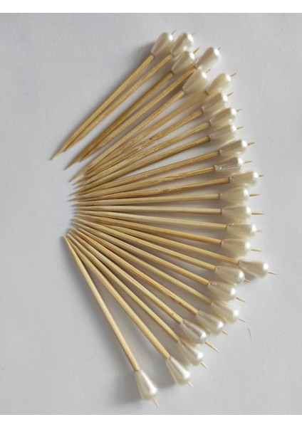 100 Adet Dekoratif Krem Mini Damla Inci Boncuklu Pasta Kürdanı 6,5 cm - Boncuk 8 mm modelleri