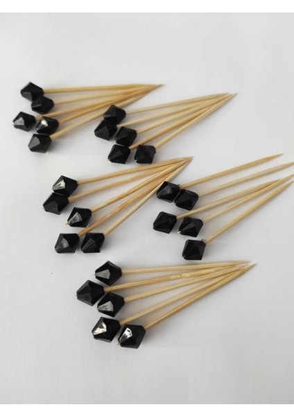 100 Adet Dekoratif Siyah Piramit Boncuklu Pasta Kürdanı 6 cm - Boncuk 10 mm fiyatları