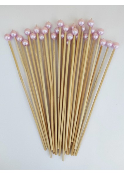 15 cm Uzun Kürdan - 30 Adet Dekoratif Pembe Inci Boncuklu Kokteyl Kürdanı fiyatları