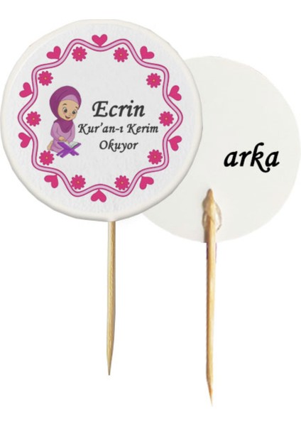 Beyhan Bayhan 20 Adet Dekoratif Kişiye Özel Pembe Kalpli Kur'an-I Kerim Okuyor Baskılı Kürdanı 6,5 cm