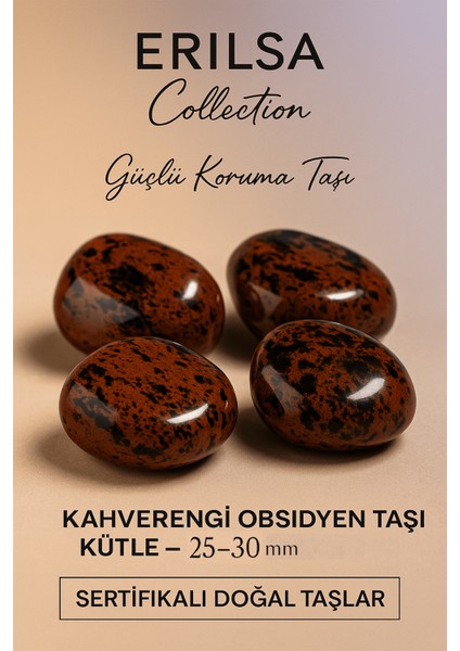 Sertifikalı Kahverengi Obsidyen Taşı Kütle 25-30 mm – Güçlü Koruma ve Denge Taşı