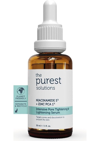 Purest Solutions, Gözenek ve Siyah Nokta Karşıtı, Sivilce Önleyici Niacinamide Cilt Bakım Serumu 30 ml (Niacinamide 5% &amp; Zinc Pca 1%)