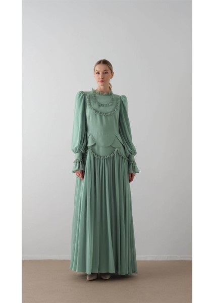 Bel Detayı Parçalı Krep Elbise Siyah