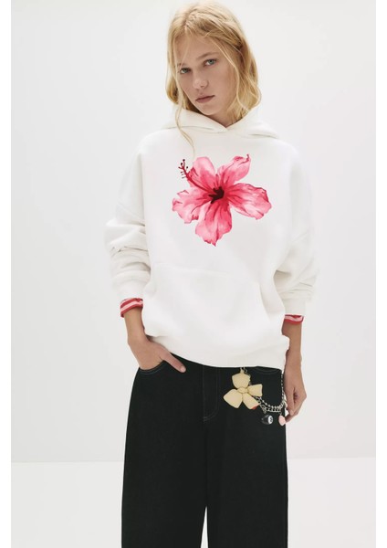 Kadın Baskılı Sweatshırt 3 Iplik Oversize