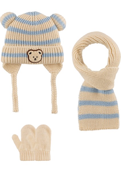Kitti 0-12 Ay Erkek Bebek & Çocuk Aksesuarlı Içi Polarlı Atkı Bere Eldiven 3'lü Takım
