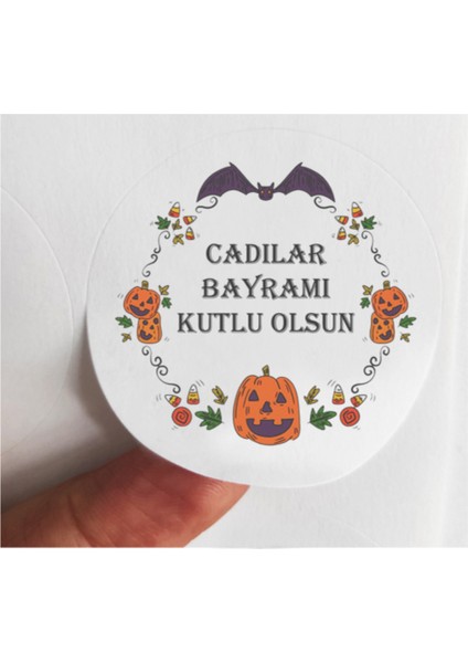 48 Adet 4 cm Hallowen Cadılar Bayramı Baskılı Mat Etiket Sticker -9