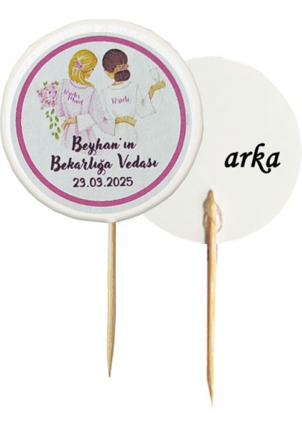 20 Adet Kişiye Özel Baskılı Bekarlığa Veda Pasta Kürdanı 6,5 cm Bride To Be -3