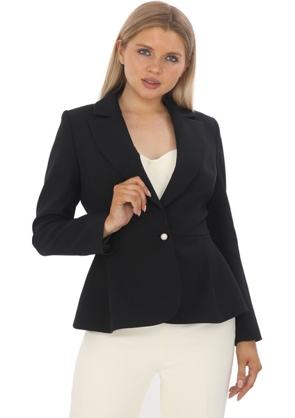 Inci Düğmeli Broş Detaylı Siyah Pileli Ceket - Ofis & Gündüz Kombinleri Şık Tasarım fiyatları