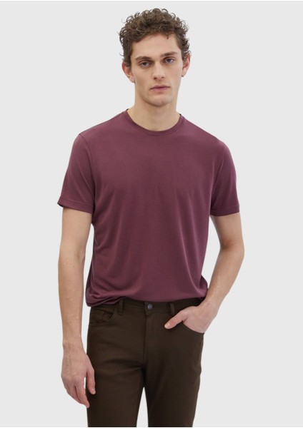 Kiremit Düz Bisiklet Yaka T-Shirt