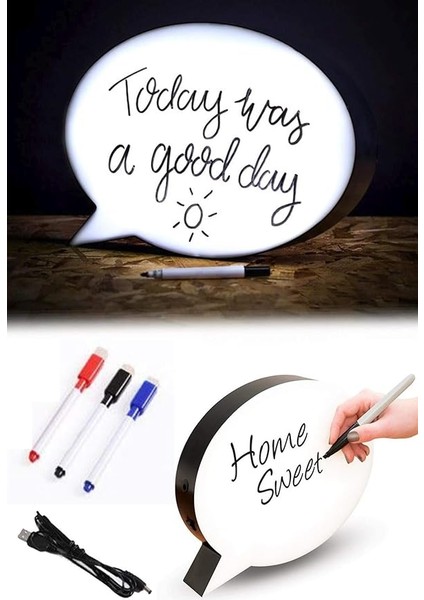 Kalemle Yazılabilen Konuşma Balonu Görünümlü Işıklı Mesaj Panosu, Beyaz