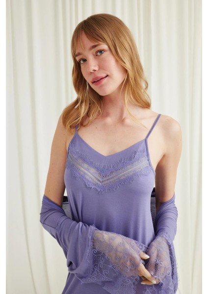 Monamise Dekolteli Yakası ve Kolu Dantelli Sabahlık Takımı indirimleri