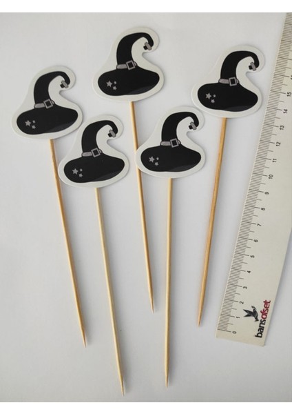 15 cm Uzun Kürdan-20 Adet Dekoratif Karton Cadı Şapkası Şeklinde Cadılar Bayramı Kürdanı - Halloween