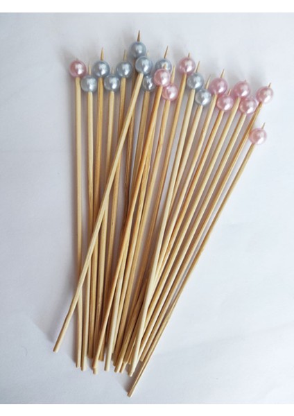 15 cm Uzun Kürdan - 20 Adet Pembe Mavi Yuvarlak Inci Boncuklu Kokteyl Karıştırıcı -Inci 8 mm fiyatları