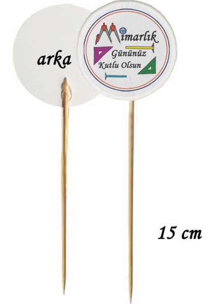15 cm Uzun Kürdan - 20 Adet Mimarlık Gününüz Kutlu Olsun Baskılı Kürdan -4