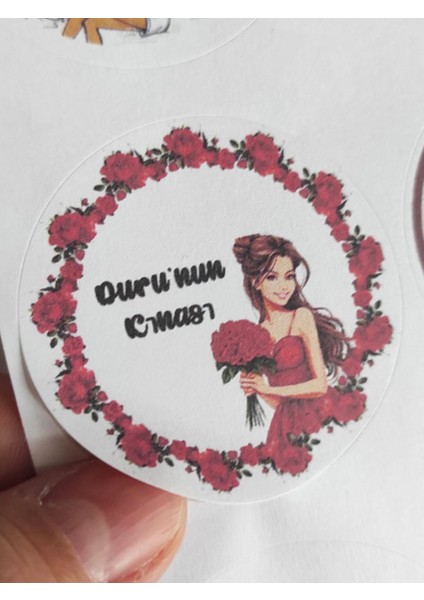 48 Adet 4 cm Kişiye Özel Kına Hatırası Baskılı Mat Etiket Sticker 1