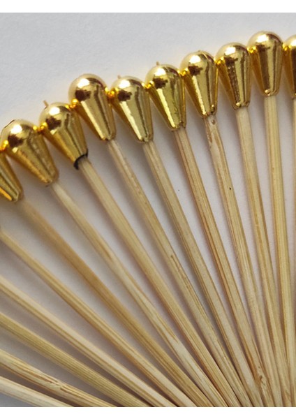 Beyhan Bayhan 100 Adet Dekoratif Gold Mini Damla Inci Boncuklu Pasta Kürdanı 6,5 cm - Boncuk 8 mm