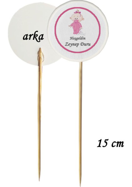 40 Parça Kişiye Özel Pembe Bebekli Hoşgeldin Bebek Kürdan Seti Bardak Kase Kısa ve Uzun Kürdan modelleri