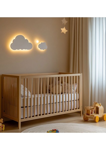2'li Bulut Gece Lambası Bebek Çocuk Odası Duvar Dekorasyonu Aydınlatma Ahşap Gece Lambası
