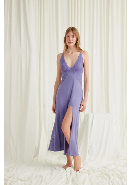 Monamise Göğüs ve Sırt Dekolteli Dantelli Yırtmaçlı Gecelik indirimleri