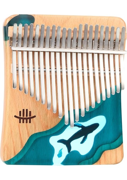 Hluru 21 Tuşları Kalimba Piyano Kayın Ahşap Başparmak Parmak Piyano Enstrüman Mavi Okyanus Balina Desen Çocuklar Için Yetişkinler Yeni Başlayanlar Için Tuning Çekiç ile Songbook