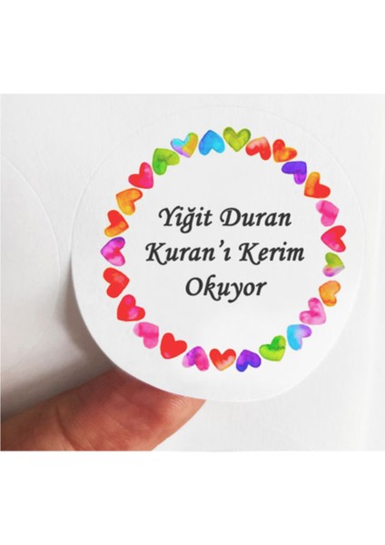 48 Adet 4 cm Kişiye Özel Kalpli Kuran Okuyor Mat Baskılı Etiket Sticker