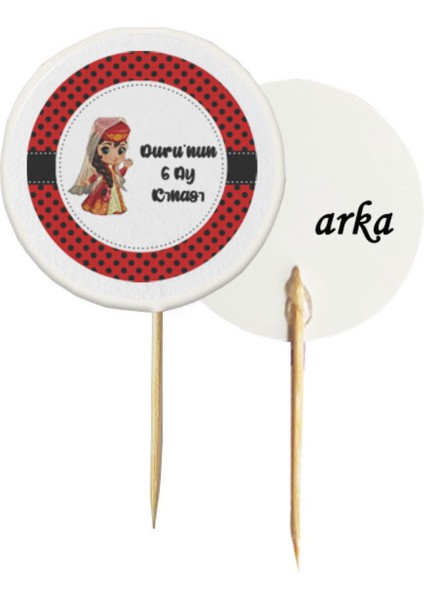 Beyhan Bayhan 20 Adet Kişiye Özel Yuvarlak Bayraklı 6 Ay Kınası Pasta Kürdanı -2