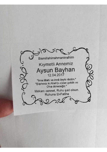 Beyhan Bayhan 30 Adet Kişiye Özel 7x5 cm Ruhuna El Fatiha Baskılı Mat Etiket Sticker - Yasin Etiketi