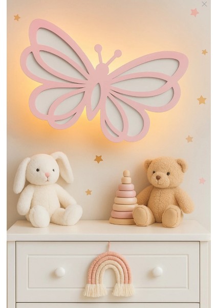 Çocuk Odası Dekoratif Ahşap Büyük Kelebek Gece Lambası Duvar Dekorasyonu modelleri