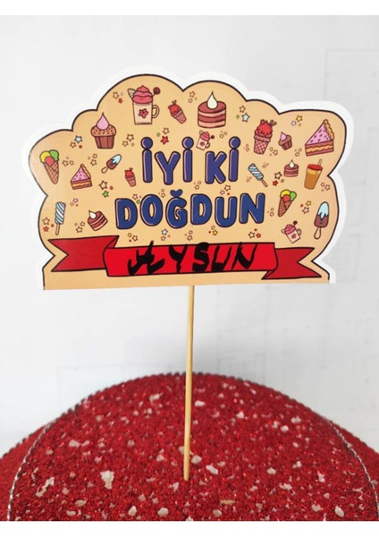 30 Adet Karton Iyi Ki Doğdun Isim Yazılabilir Konuşma Kartı 20 Cm-Kişiye Özel Doğum Günü El Pankartı