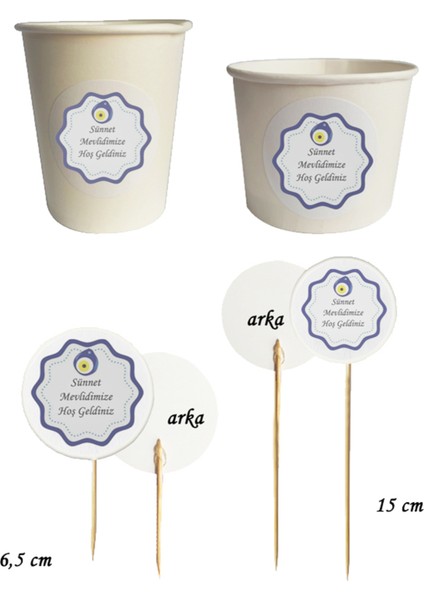 40 Parça Kişiye Özel Nazarboncuklu Sünnet Kürdan Seti - Bardak Kase Kısa ve Uzun Kürdan