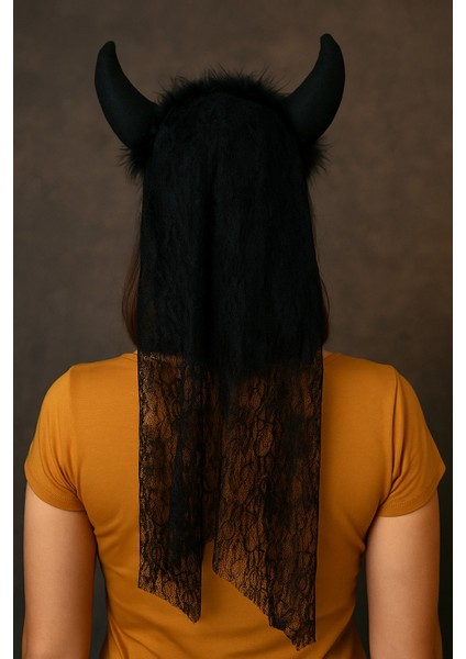 Cadılar Bayramı Siyah Şeytan Boynuzlu Duvaklı Taç Halloween Parti Aksesuarı fiyatları