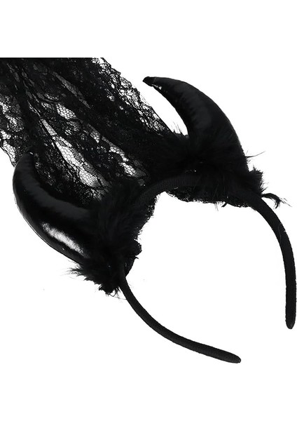 Cadılar Bayramı Siyah Şeytan Boynuzlu Duvaklı Taç Halloween Parti Aksesuarı fırsatları