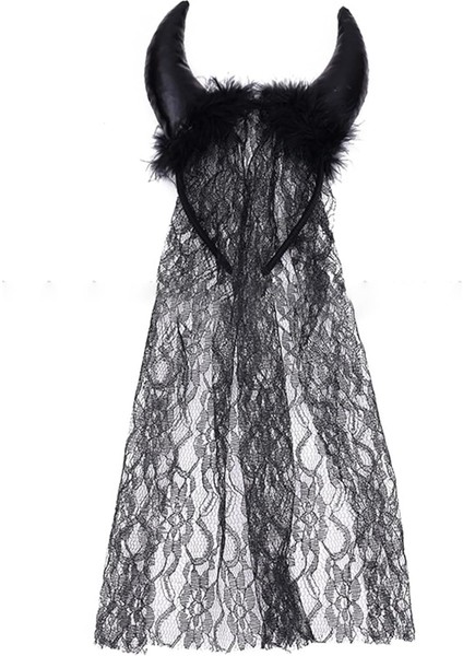 Cadılar Bayramı Siyah Şeytan Boynuzlu Duvaklı Taç Halloween Parti Aksesuarı indirimleri