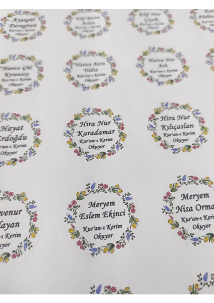 48 Adet 4 cm Sınıflara Özel Kişiselleştirilebilir Kuranı Kerim Okuyor Baskılı Mat Etiket Sticker-1 modelleri