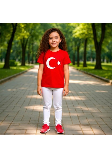 Çocuk Unisex Bisiklet Yaka Kırmızı Türk Bayraklı T-Shirt modelleri