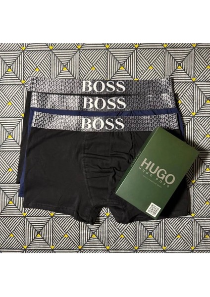 Erkek 3'lü Premium Likralı Boxer Seti-Esnek Bel Bantlı