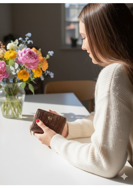 Kahverengi Kabartmalı Örgü Desenli Orta Boy Fermuarlı Kartlık Cüzdan fırsatları