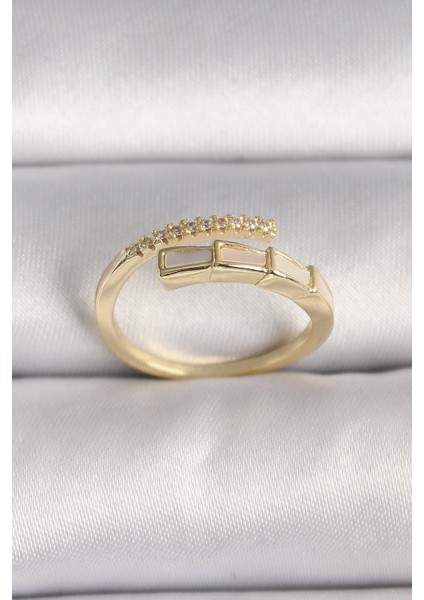 Pirinç Gold Renk Zirkon Taş Detaylı Yılan Model Ayarlanabilir Yüzük