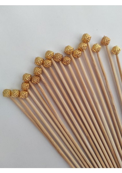 15 cm Uzun Kürdan - 30 Adet Dekoratif Lüks Gold Böğürtlen Inci Boncuklu Kokteyl Karıştırıcı