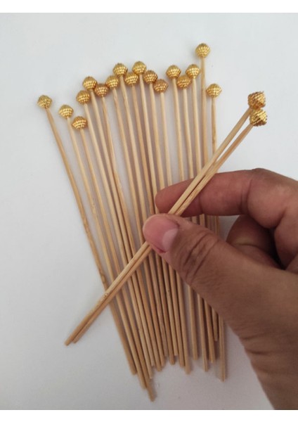 15 cm Uzun Kürdan - 30 Adet Dekoratif Lüks Gold Böğürtlen Inci Boncuklu Kokteyl Karıştırıcı fiyatları