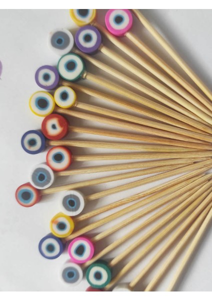 100 Adet Dekoratif Renkli Nazar Boncuklu Kokteyl Kürdanı 6,5 cm - Nazarboncuklu Pasta Kürdanı