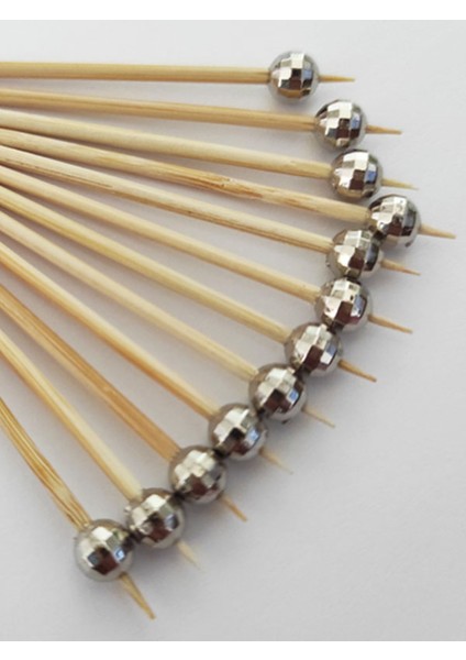 100 Adet Dekoratif Mini Gümüş Disko Topu Boncuklu Kanepe Kürdanı 6.5 cm - Boncuk 6 mm