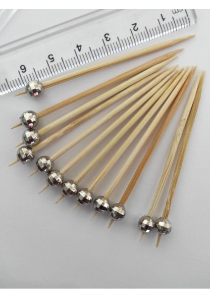 100 Adet Dekoratif Mini Gümüş Disko Topu Boncuklu Kanepe Kürdanı 6.5 cm - Boncuk 6 mm fiyatları