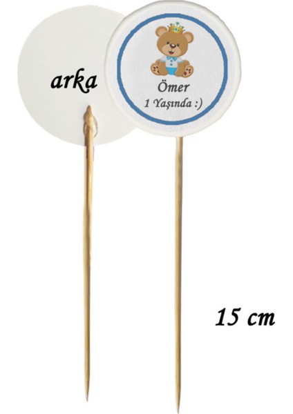 40 Parça Kişiye Özel Mavi Ayıcıklı 1 Yaş Baskılı Kürdan Seti Bardak Kase Kısa ve Uzun Kürdan modelleri