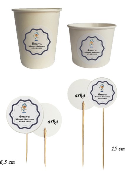 40 Parça Kişiye Özel Sünnet Çocuklu Baskılı Kürdan Seti - Bardak Kase Kısa ve Uzun Kürdan