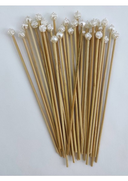 15 cm Uzun Kürdan - 30 Adet Dekoratif Küçük Gül Inci Boncuklu Kokteyl Kürdanı fiyatları